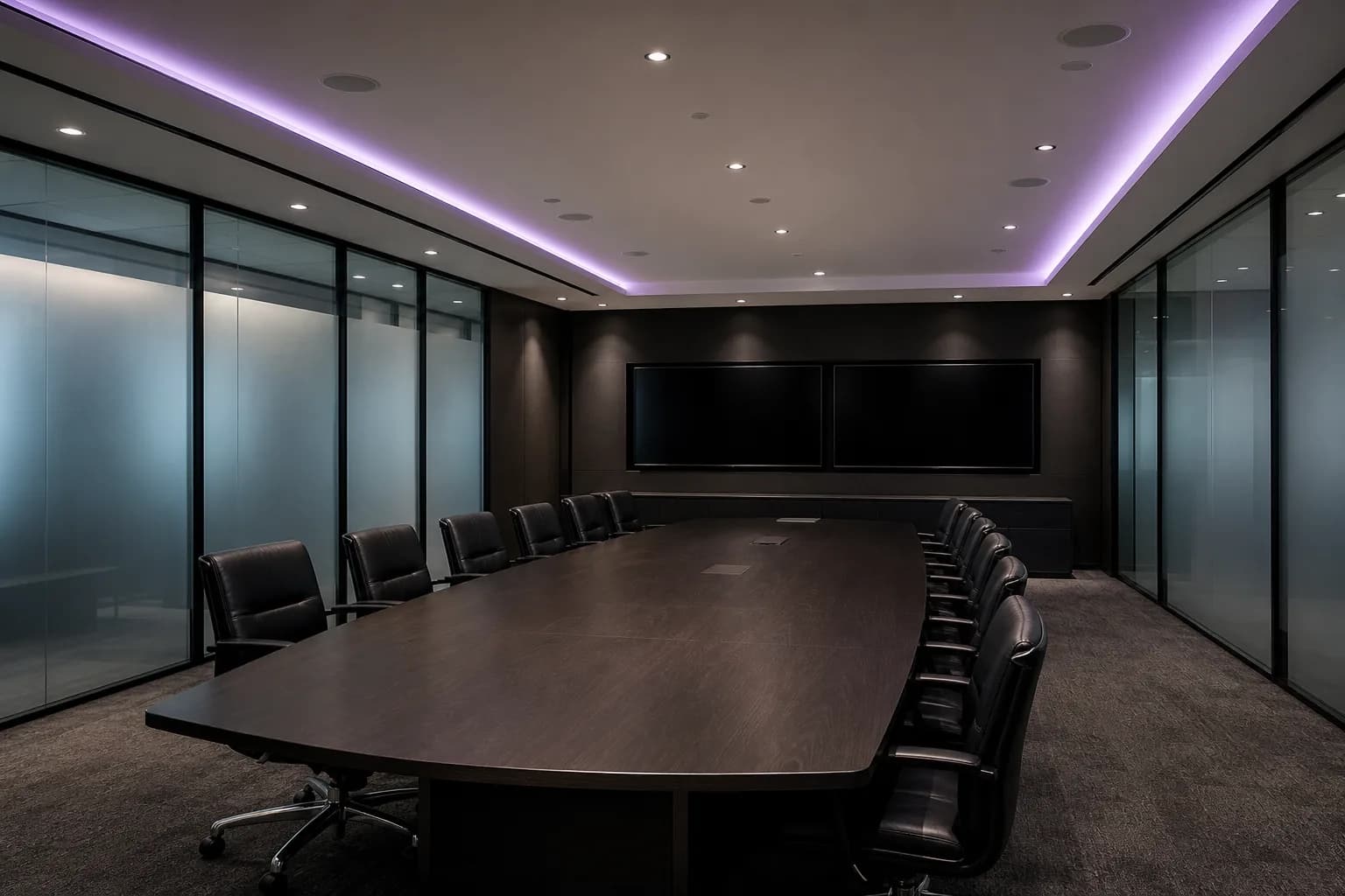 Frosted-glass boardroom with professional AV